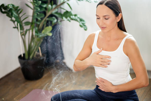 Breathing exercise in a calm indoor setting